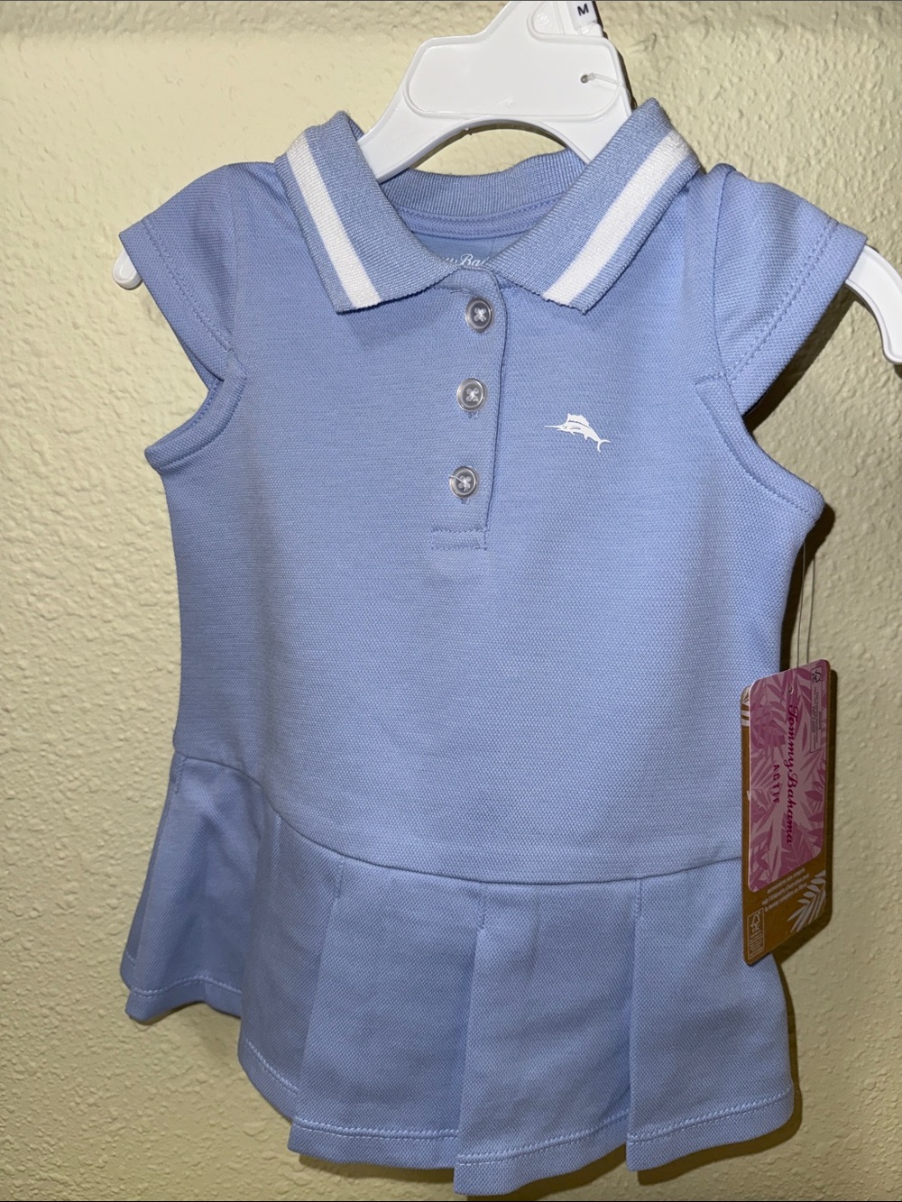 Tommy Bahama Active Polo Dress with matching shoes- Light Blue with White Trim